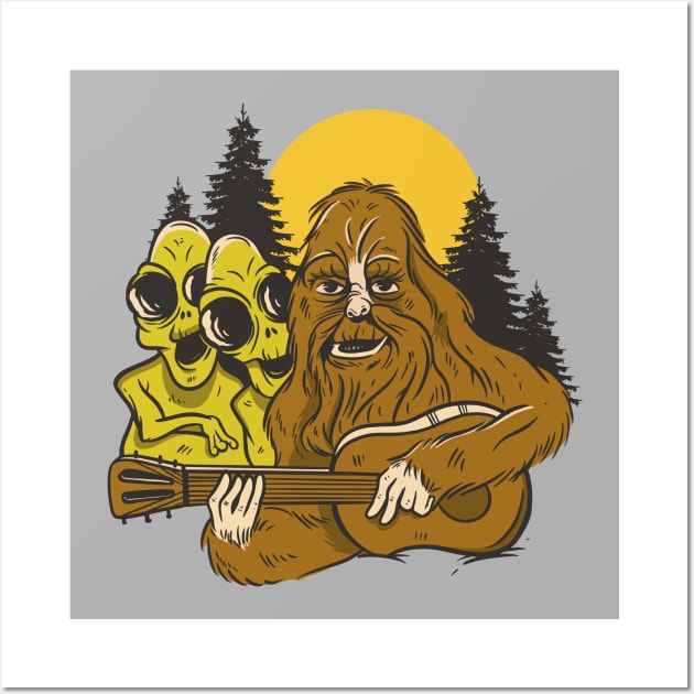 Bigfoot And The Aliens Wall Art by Cosmo Gazoo